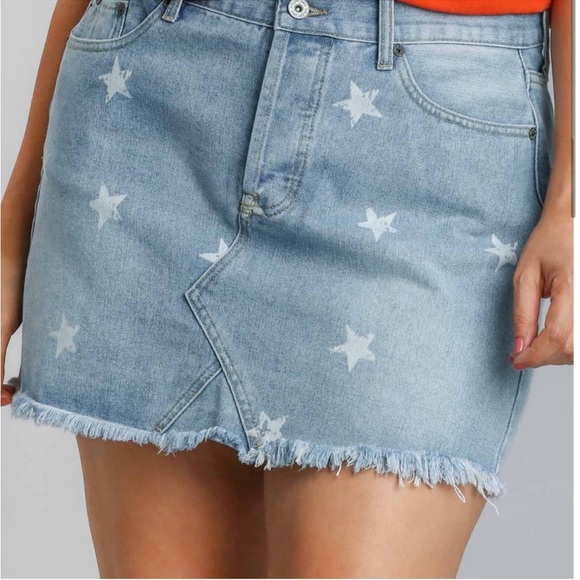 NWT Umgee Star Print Denim Jean Skirt Women’s Sz Large - Picture 3 of 7
